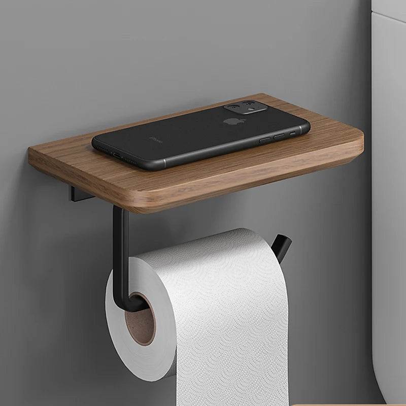 Hocozy - Black Wood Bathroom Accessories Set - bathroom toilet rack holder shelf hardware organizer accessories