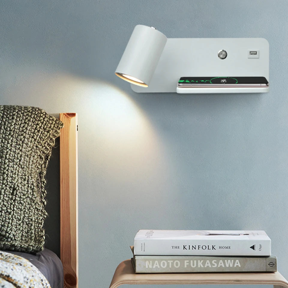 Hocozy - Bedside LED Wall Light with Phone Charging - light accessoires lamp led modern sensor solar decor waterproof wireless wall