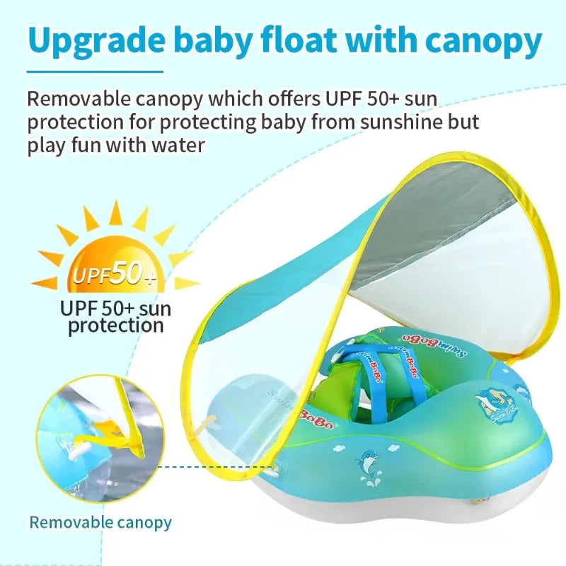 Hocozy - Baby Swimming Float with Sunshade - gun fun watering play swim enjoy pool kids toy float sunshade skin protect sun exposure