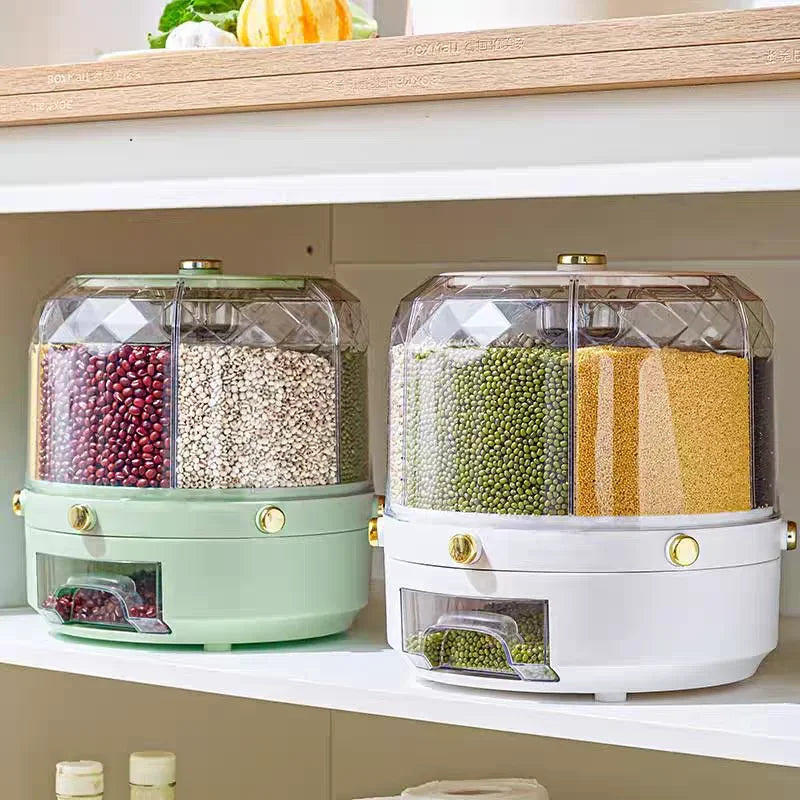 Hocozy - Kitchen Storage Box - 360 Degree Rotating Rice Dispenser - Food Storage Container Easy Access Design Space-Saving Solution Durable Material Airtight Seal Versatile Kitchen Organizer Rice Storage Solution Stylish Design