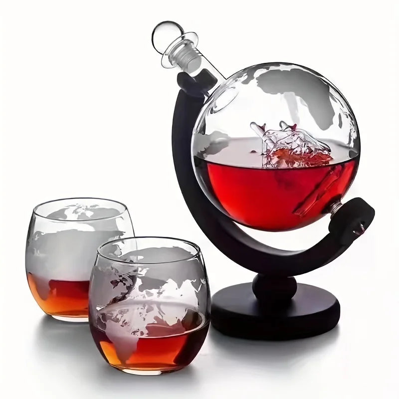 Hocozy - Creative Globe Decanter Set with 2 Whiskey Glasses - Creative Globe Decanter Set Whiskey Glasses Barware Unique Gift Home Bar Decor Whiskey Decanter Set Premium Quality Crystal Glasses Decorative Drinkware Elegant Design Gift for Him