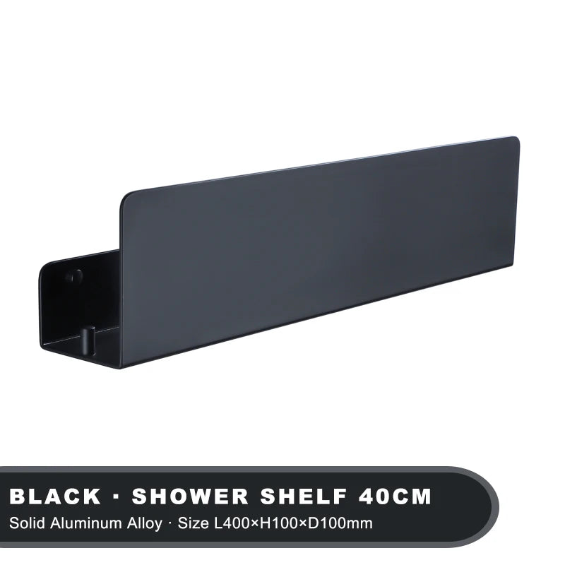 Hocozy - Modern Black Bathroom Shelf - Wall Mounted Storage Sleek Design Home Decor Bathroom Organizer Stylish Shelf Space Saver Bathroom Accessories Contemporary Design