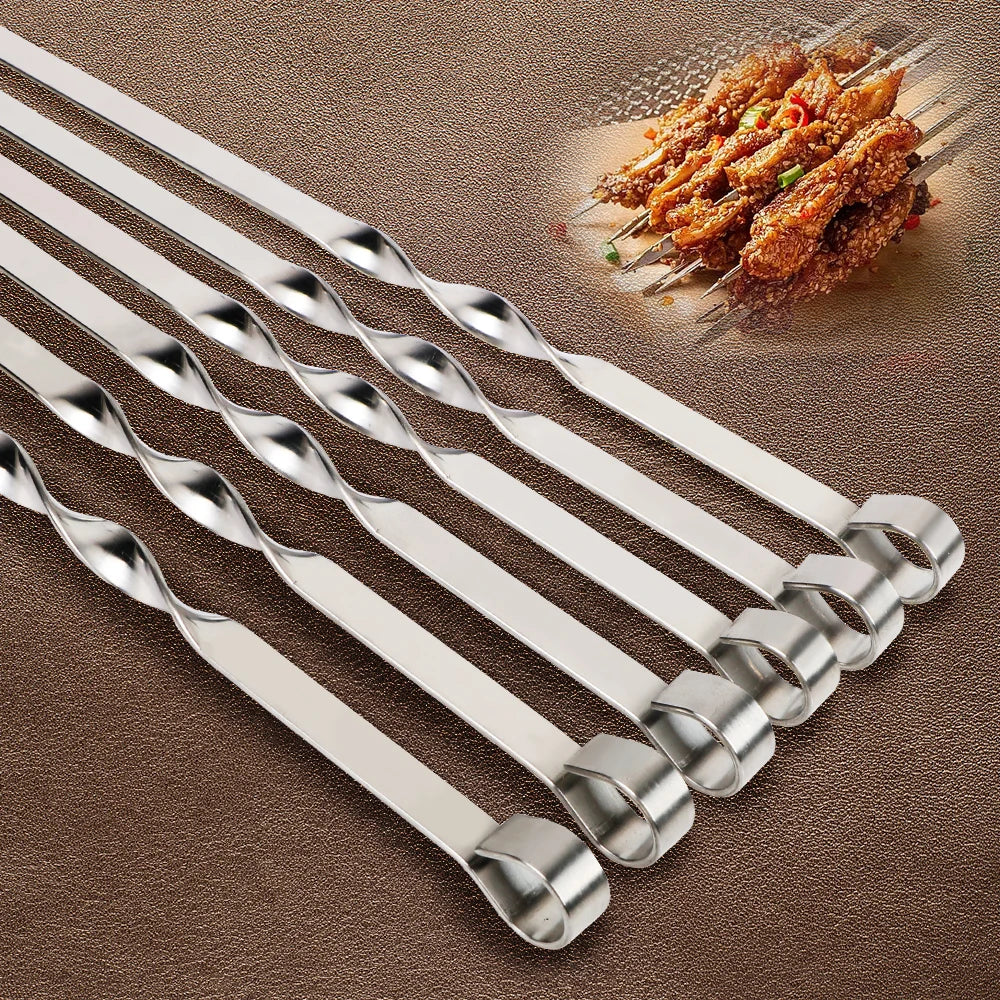Hocozy - Stainless Steel BBQ Skewers - Set of 6 - grill cover bbq accessories outdoor cooking kebab fish meat burger tool set