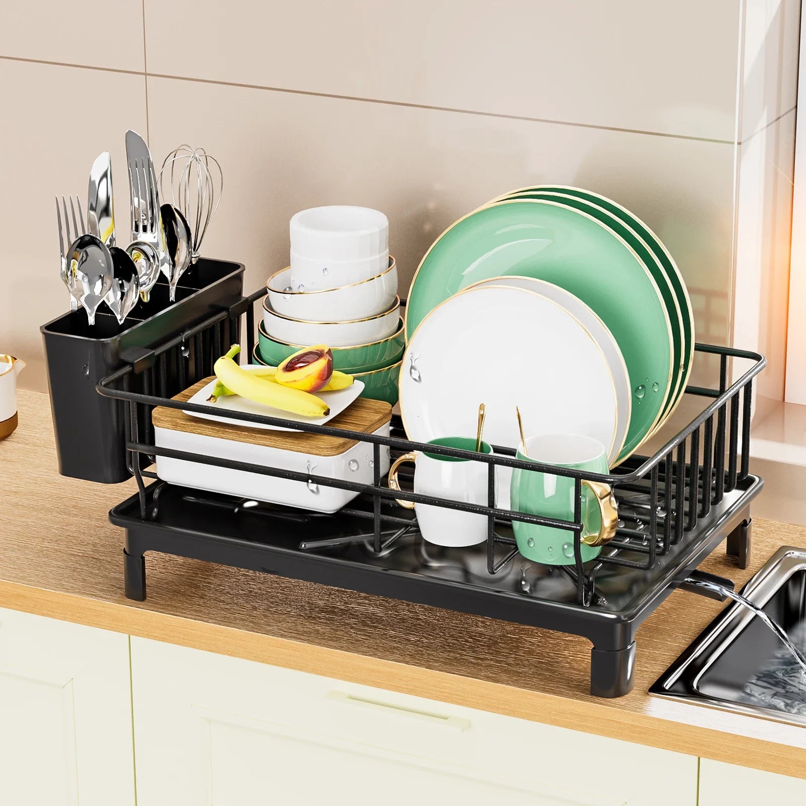 Hocozy - Black Dish Drying Rack - kitchen Storage organizer drawer dish rack drying cabinet pot pan holder