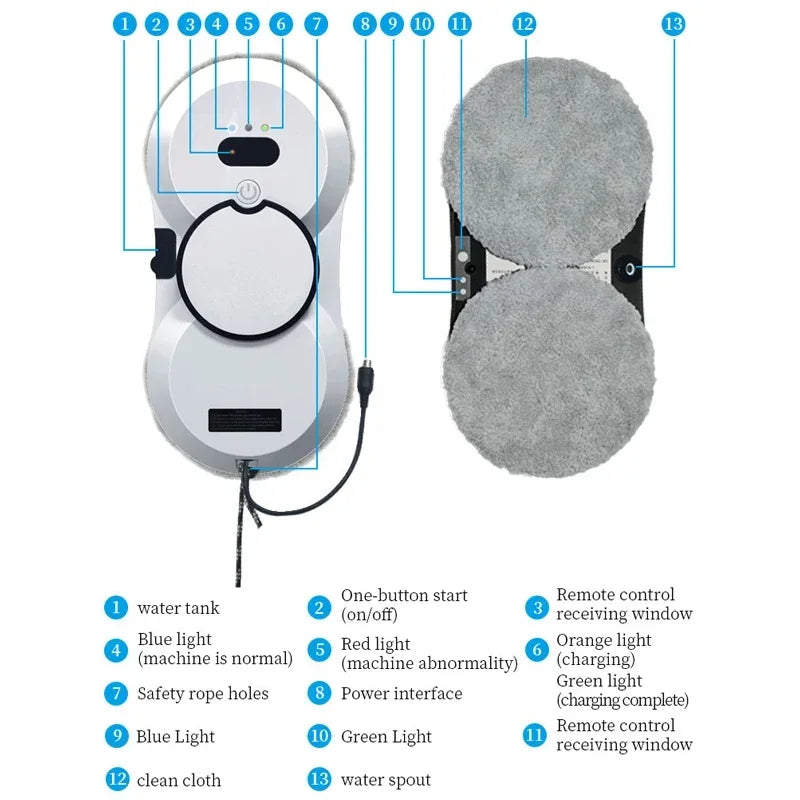Hocozy - Robot Steam Brush Window Cleaner - Robot Window Vacuum Cleaner Automated Cleaning Device Smart Home Gadget Window Cleaning Robot Cordless Operation Indoor Outdoor Use Compact Design Effortless Cleaning High-Efficiency Glass Cleaner