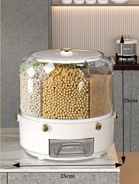 Hocozy - Kitchen Storage Box - 360 Degree Rotating Rice Dispenser - Food Storage Container Easy Access Design Space-Saving Solution Durable Material Airtight Seal Versatile Kitchen Organizer Rice Storage Solution Stylish Design