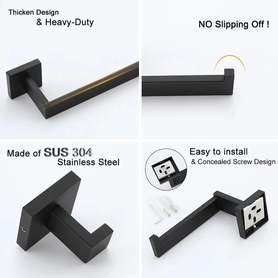 Hocozy - Matte Black Bathroom Hardware Set - bathroom toilet rack holder shelf hardware organizer accessories