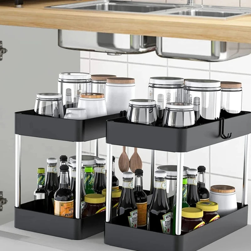 Hocozy - 2 Tier Under Sink Storage Organizer - kitchen Storage organizer drawer dish rack drying cabinet pot pan holder