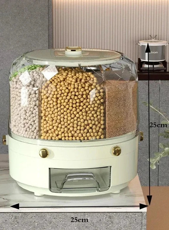 Hocozy - Kitchen Storage Box - 360 Degree Rotating Rice Dispenser - Food Storage Container Easy Access Design Space-Saving Solution Durable Material Airtight Seal Versatile Kitchen Organizer Rice Storage Solution Stylish Design