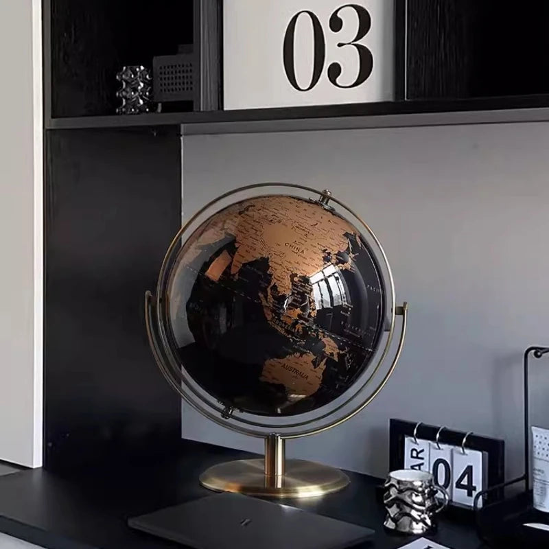 Hocozy - Metal Base World Globe - Decorative Globe Educational Tool Geography Decor Home Office Decor Vintage Style Desk Accessory Rotating Globe Globes for Kids Unique Gift Idea