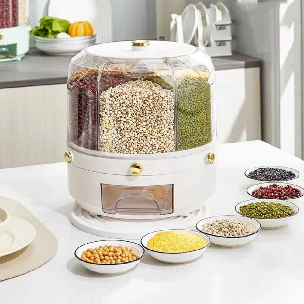 Hocozy - Kitchen Storage Box - 360 Degree Rotating Rice Dispenser - Food Storage Container Easy Access Design Space-Saving Solution Durable Material Airtight Seal Versatile Kitchen Organizer Rice Storage Solution Stylish Design