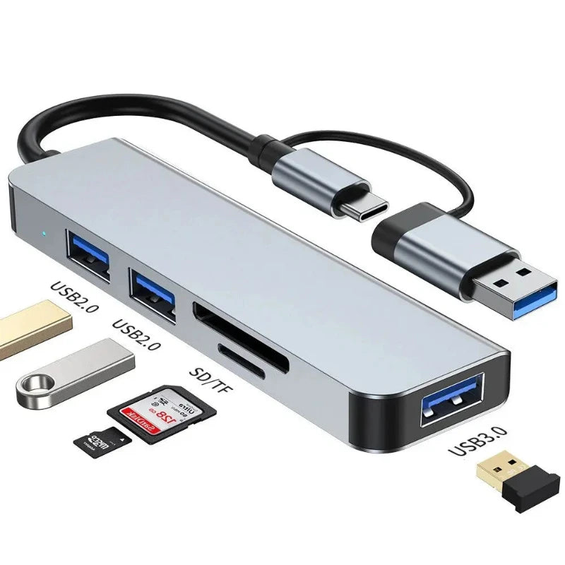 Hocozy - Multifunctional USB C Hub with Dual Head Design - Multifunctional USB C Hub with Dual Head Design for Laptops, MacBook, PC, HDMI, Ethernet, USB Ports, Fast Data Transfer, Compact Design.