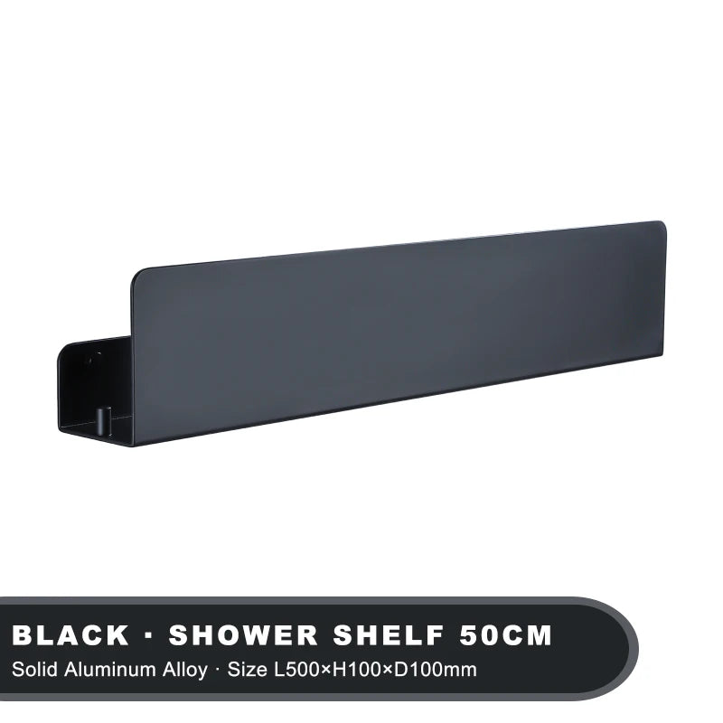 Hocozy - Modern Black Bathroom Shelf - Wall Mounted Storage Sleek Design Home Decor Bathroom Organizer Stylish Shelf Space Saver Bathroom Accessories Contemporary Design