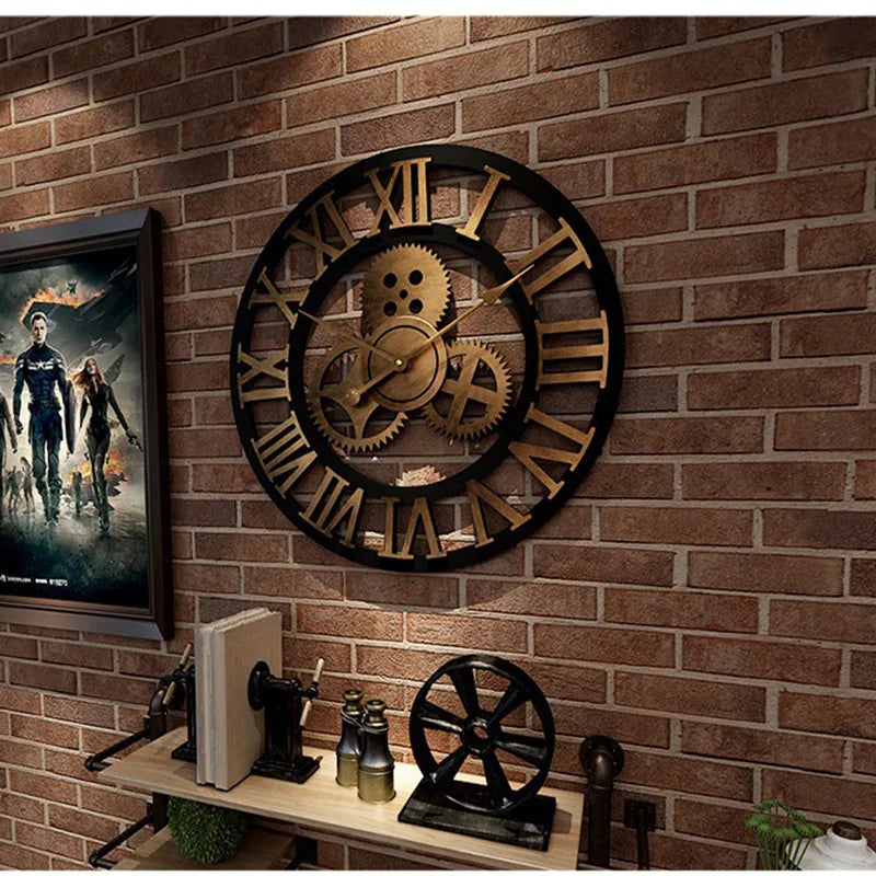 Hocozy - Retro Industrial Style Wall Clock - Vintage Industrial Retro Home Accessories Steampunk Large Living Room Rustic Unique Timepiece Decorative Classic Design Wall Clock