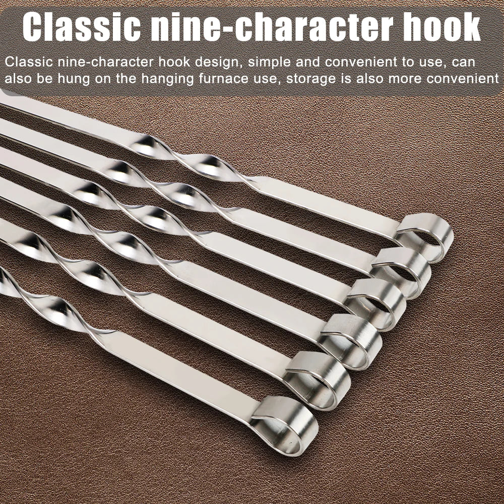 Hocozy - Stainless Steel BBQ Skewers - Set of 6 - grill cover bbq accessories outdoor cooking kebab fish meat burger tool set