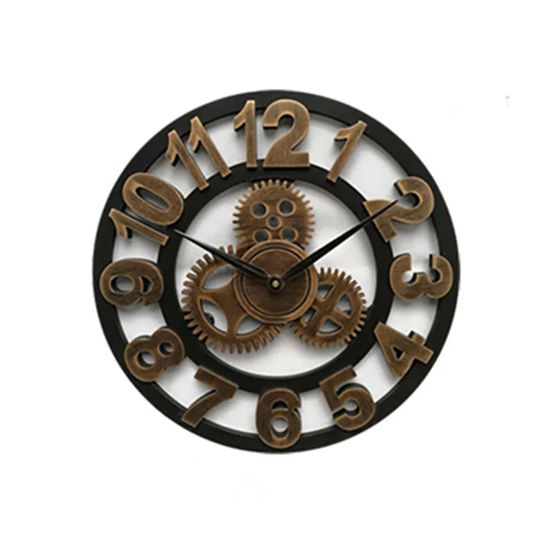 Hocozy - Retro Industrial Style Wall Clock - Vintage Industrial Retro Home Accessories Steampunk Large Living Room Rustic Unique Timepiece Decorative Classic Design Wall Clock