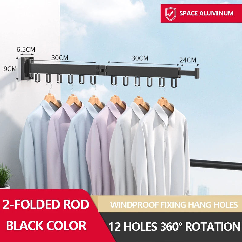 Hocozy - Retractable Clothes Drying Rack - Space Saving Laundry Organizer Wall Mounted Drying Solution Indoor Outdoor Use Adjustable Drying Rack Foldable Design Home Essentials