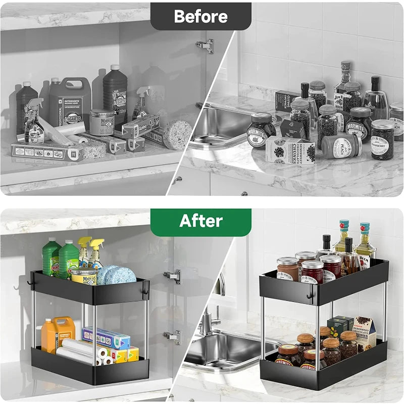 Hocozy - 2 Tier Under Sink Storage Organizer - kitchen Storage organizer drawer dish rack drying cabinet pot pan holder