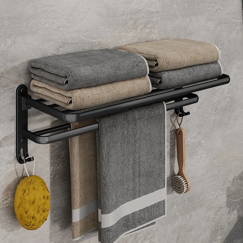 Hocozy - Black 50 cm Foldable Towel Holder - bathroom toilet rack holder shelf hardware organizer accessories