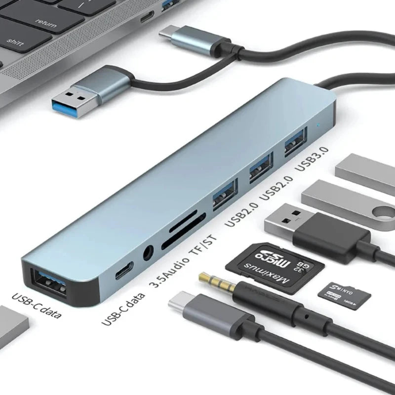 Hocozy - Multifunctional USB C Hub with Dual Head Design - Multifunctional USB C Hub with Dual Head Design for Laptops, MacBook, PC, HDMI, Ethernet, USB Ports, Fast Data Transfer, Compact Design.