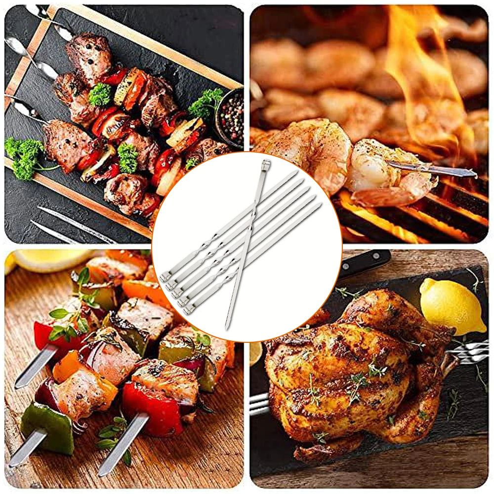 Hocozy - Stainless Steel BBQ Skewers - Set of 6 - grill cover bbq accessories outdoor cooking kebab fish meat burger tool set