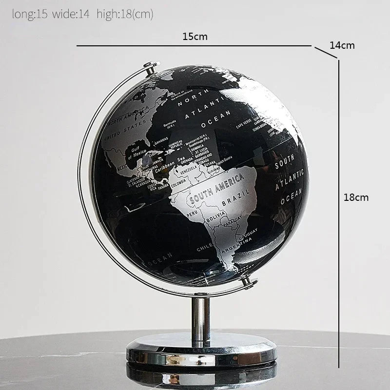 Hocozy - Metal Base World Globe - Decorative Globe Educational Tool Geography Decor Home Office Decor Vintage Style Desk Accessory Rotating Globe Globes for Kids Unique Gift Idea