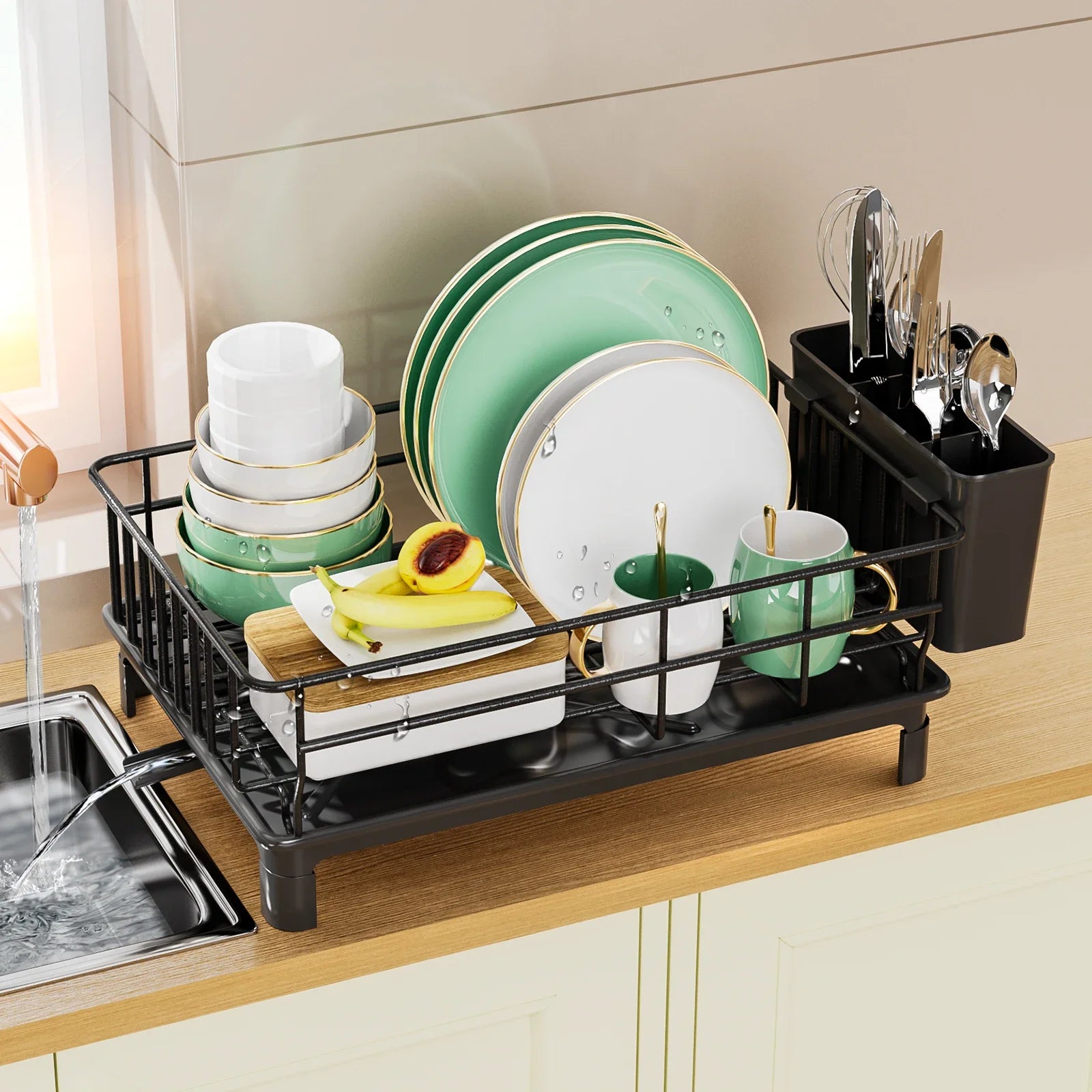 Hocozy - Black Dish Drying Rack - kitchen Storage organizer drawer dish rack drying cabinet pot pan holder