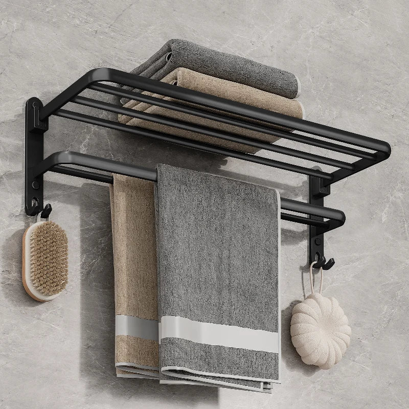 Hocozy - Black 50 cm Foldable Towel Holder - bathroom toilet rack holder shelf hardware organizer accessories