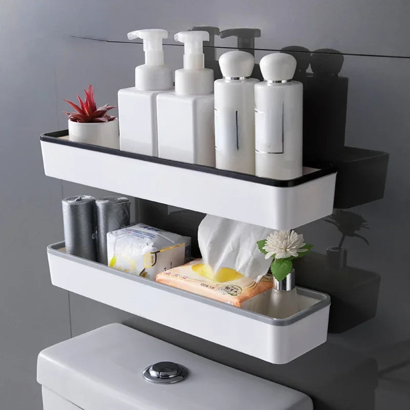Hocozy - Toilet Rack Shelf Organizer (no - drill) - Bathroom Storage Space Saver Wall Mounted Toilet Accessories Modern Design Easy Installation Bathroom Organizer Multi-Functional