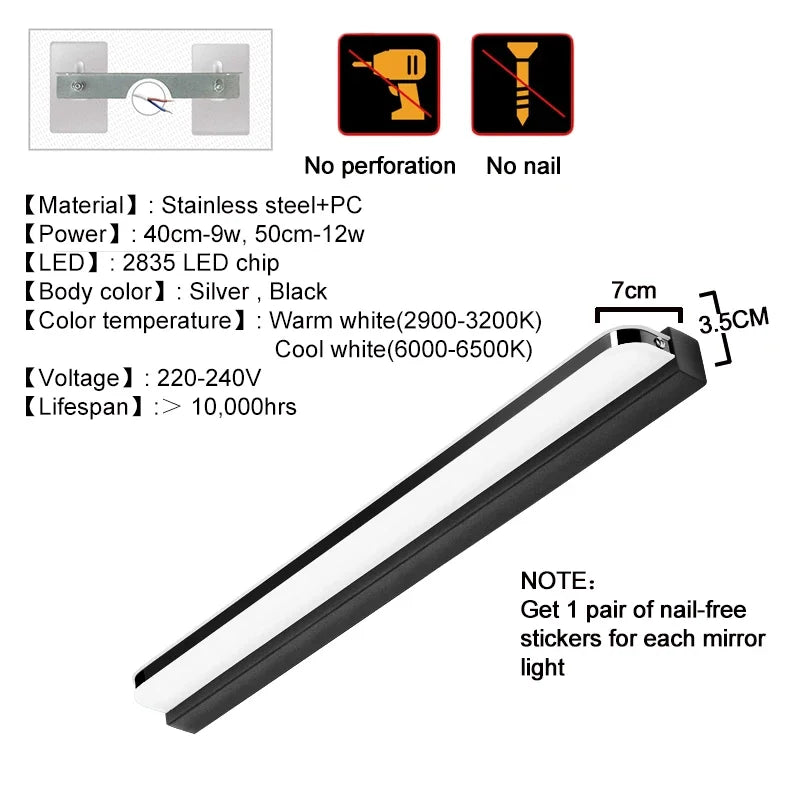 Hocozy - Waterproof Bathroom LED Mirror Lamp - light accessoires lamp led modern sensor solar decor waterproof wireless wall