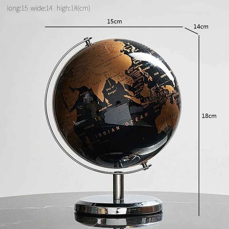 Hocozy - Metal Base World Globe - Decorative Globe Educational Tool Geography Decor Home Office Decor Vintage Style Desk Accessory Rotating Globe Globes for Kids Unique Gift Idea