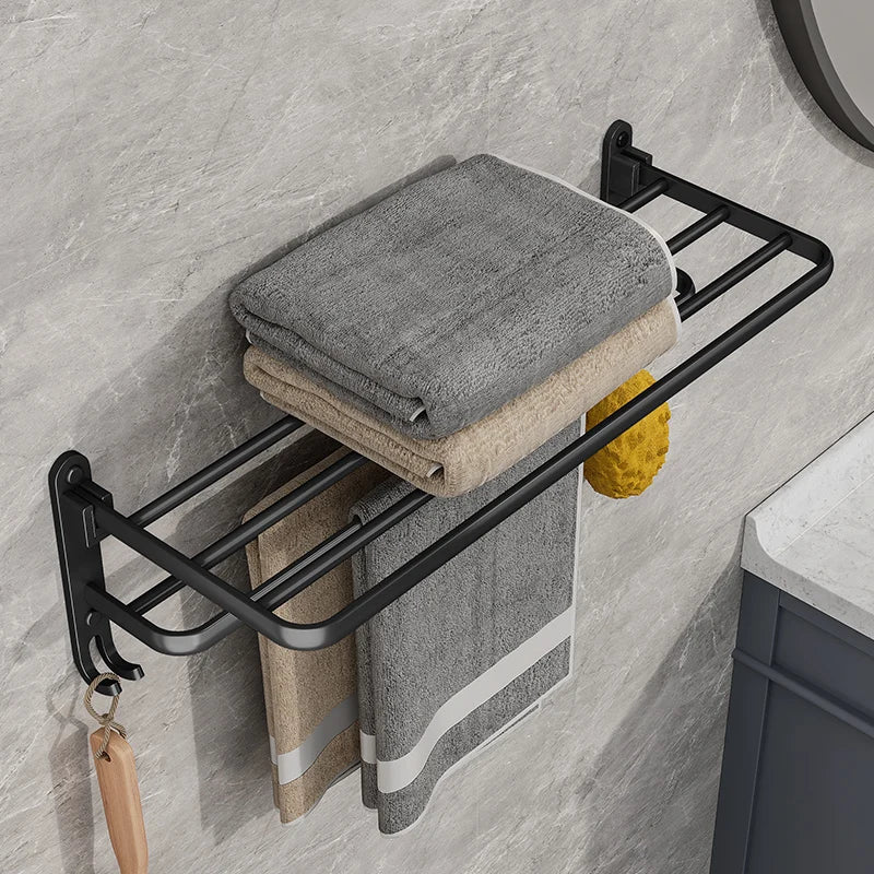 Hocozy - Black 50 cm Foldable Towel Holder - bathroom toilet rack holder shelf hardware organizer accessories