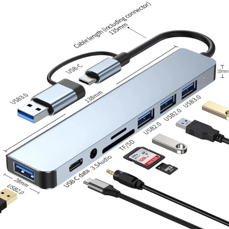 Hocozy - Multifunctional USB C Hub with Dual Head Design - Multifunctional USB C Hub with Dual Head Design for Laptops, MacBook, PC, HDMI, Ethernet, USB Ports, Fast Data Transfer, Compact Design.