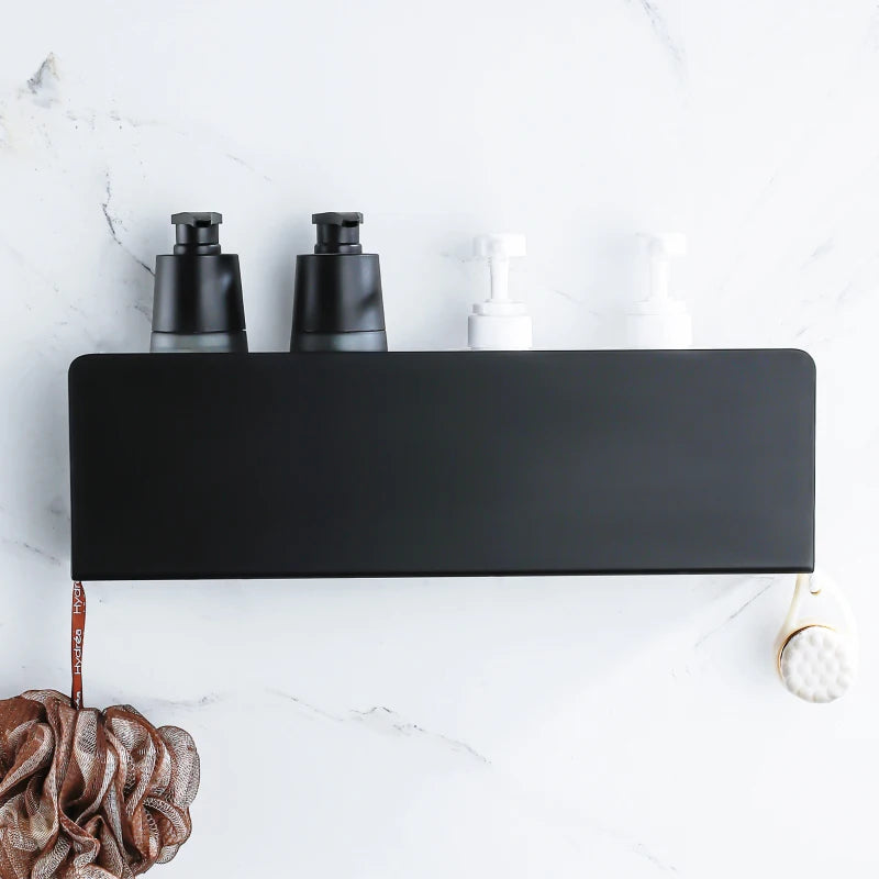 Hocozy - Modern Black Bathroom Shelf - Wall Mounted Storage Sleek Design Home Decor Bathroom Organizer Stylish Shelf Space Saver Bathroom Accessories Contemporary Design