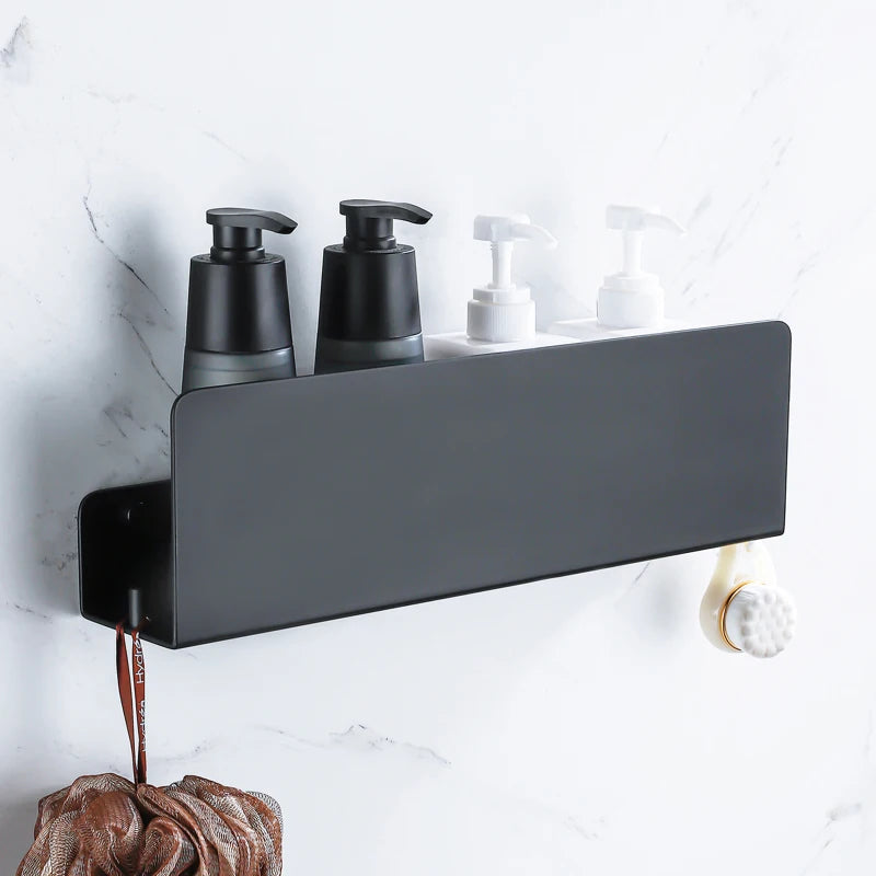 Hocozy - Modern Black Bathroom Shelf - Wall Mounted Storage Sleek Design Home Decor Bathroom Organizer Stylish Shelf Space Saver Bathroom Accessories Contemporary Design