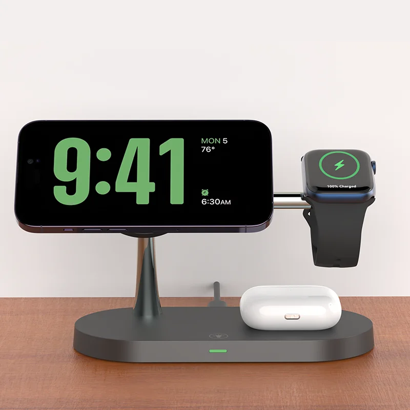 Hocozy - 3 in 1 Wireless Charger Stand for Apple - 3 in 1 Wireless Charger Stand for Apple Devices Fast Charging Station for iPhone AirPods Apple Watch Sleek Design Convenient Desk Organizer.