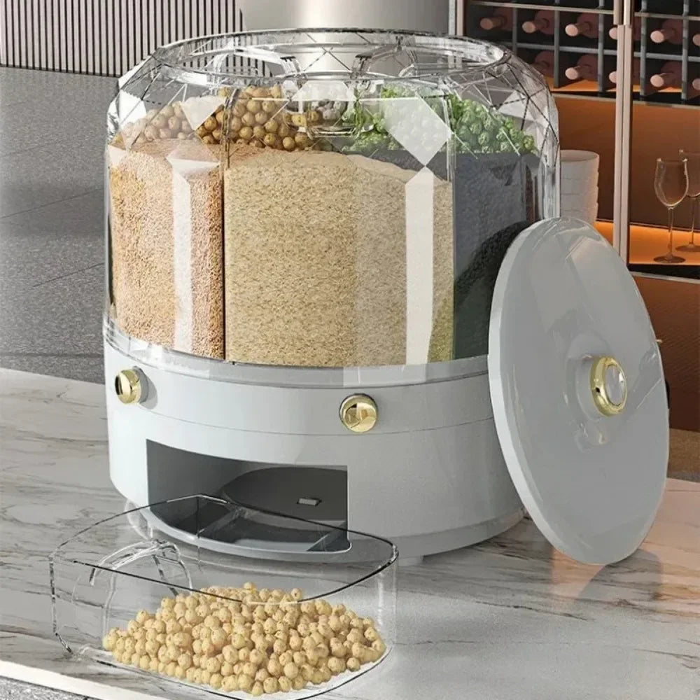 Hocozy - Kitchen Storage Box - 360 Degree Rotating Rice Dispenser - Food Storage Container Easy Access Design Space-Saving Solution Durable Material Airtight Seal Versatile Kitchen Organizer Rice Storage Solution Stylish Design