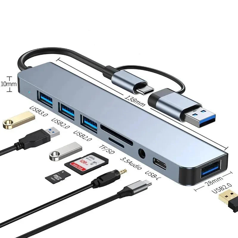 Hocozy - Multifunctional USB C Hub with Dual Head Design - Multifunctional USB C Hub with Dual Head Design for Laptops, MacBook, PC, HDMI, Ethernet, USB Ports, Fast Data Transfer, Compact Design.